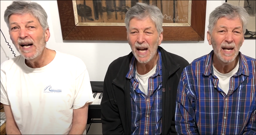 screen shot of 2024 video showing three singers, all J. Ochshorn